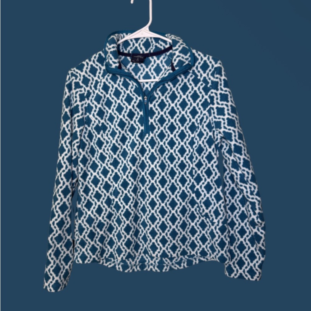 Lands End fleece Geometric Quarter-Zip Top